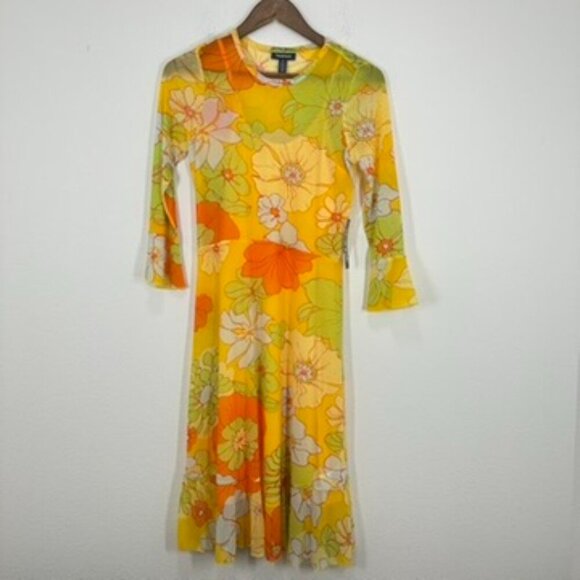 Modcloth Retro Tropicana Isle Mesh Midi Dress Yellow Orange 70s Womens Small NWT - Picture 5 of 9